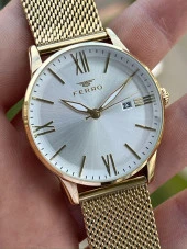 Ferro gold Renk Hasır Kordon 30 Mt Su Geçirmez Erkek Kol Saat EF11182-B thumbnail 3