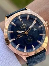 Ferro Lacivert Renk Hasır Kordon 30 Mt Su Geçirmez Erkek Kol Saat EF11090-T thumbnail 1