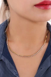 Kadın Zirkon Taşlı Su Yolu Çelik Kolye thumbnail 1