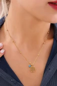 Kadın Nazar Boncuklu Yaşam Çiçeği Gold Çelik Kolye thumbnail 2