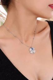 Kadın Gümüş  Nazar Boncuğu Yonca Çelik Kolye thumbnail 2