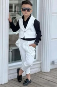 Erkek Çocuk Düğme Detaylı Yelek ve Boydan Düğmeli Beyaz Alt Üst Takım thumbnail 1
