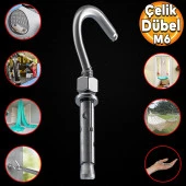 Kancalı Çelik Dübel Salıncak Boks Torbası Avize İçin Gömlekli Açık Ağız Kanca M6 - 1