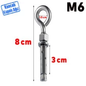 Kancalı Çelik Dübel Salıncak Boks Torbası Avize İçin Gömlekli Kapalı Ağız Kanca M6 thumbnail 2