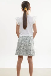 Haki Çiçek Desenli Etekli Baskılı Tişörtlü Kız Çocuk Takım 18502 - 5