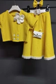 Kız Çocuk Puantiyeli Düğme Detaylı Sarı Etekli Takım thumbnail 4