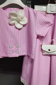 Kız Çocuk Puantiyeli Düğme Detaylı Pembe Etekli Takım thumbnail 3