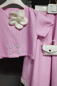 Kız Çocuk Puantiyeli Düğme Detaylı Pembe Etekli Takım thumbnail 7