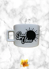 Good Vibes Renkli Motivasyon Özel Tasarım Baskılı Kupa Bardak Espresso Türk Kahvesi Bardağı - 1