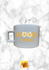 Good Vibes Papatya Renkli Motivasyon Özel Tasarım Baskılı Kupa Bardak Espresso Türk Kahvesi Bardağı - 1