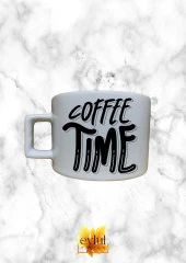 Coffee Time Yazılı Temalı Kahve Özel Tasarım Baskılı Kupa Bardak Espresso Türk Kahvesi Bardağı thumbnail 1
