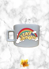 Stay Groovy Yazılı Renkli Motivasyon Özel Tasarım Baskılı Kupa Bardak Espresso Türk Kahvesi Bardağı - 1