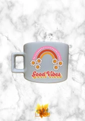 Good Vibes Renkli Motivasyon Özel Tasarım Baskılı Kupa Bardak Espresso Türk Kahvesi Bardağı - 1