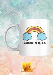 Good Vibes Yazılı Motivasyon Temalı Baskılı Eğlenceli Özel Tasarım Baskılı Kupa Bardak thumbnail 1