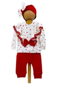 Kız Bebek Alt Üst Takım 3'lü Kalpli Dantelli Bandana - 1