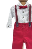 Erkek Bebek Takım Gömlek Pantalon Papyonlu Askılı Kırmızı thumbnail 2