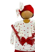 Kız Bebek Alt Üst Takım 3'lü Kalpli Dantelli Bandana - 2
