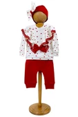 Kız Bebek Alt Üst Takım 3'lü Kalpli Dantelli Bandana - 3