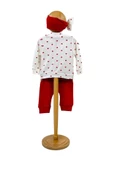 Kız Bebek Alt Üst Takım 3'lü Kalpli Dantelli Bandana - 4