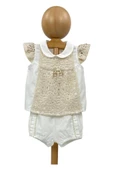 Kız Bebek Şortlu Takım Naturel Kumaş - 1