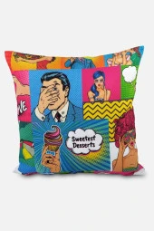 Popart Desenli Dijital Baskılı Kırlent Kılıfı - 1