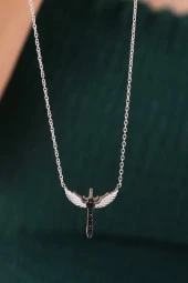 Kadın  Melek Kanadı Çelik Kolye thumbnail 3