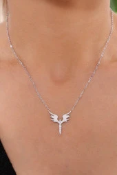 Kadın  Melek  Kolye Gümüş Renk Çelik thumbnail 1