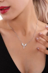 Kadın  Melek  Kolye Gümüş Renk Çelik thumbnail 2