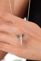 Kadın  Melek  Kolye Gümüş Renk Çelik thumbnail 3