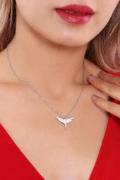 Kadın  Beyaz Kanat Melek Kolye Çelik thumbnail 1