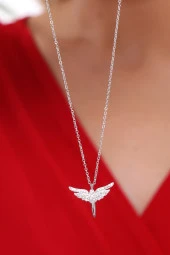 Kadın  Beyaz Kanat Melek Kolye Çelik thumbnail 3