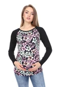 LuvmaBelly MYRA2353 Siyah Çiçekli Çizgili Parçalı Hamile Tshirt - 1