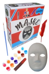 Karton Maske Boyama Seti 1 Paket İpek Fırçalı Akrilik Boyalı Boyanabilir Maske Okul Sınıf Etkinlik - 1