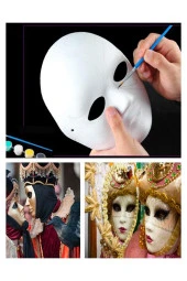 Karton Maske Boyama Seti 1 Paket İpek Fırçalı Akrilik Boyalı Boyanabilir Maske Okul Sınıf Etkinlik - 3