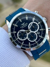 Ferro İç Fonksiyonları Aktif Lacivert Renk Slikon Kordon 30 Mt Su Geçirmez Erkek Kol Saat EF31360-L thumbnail 1