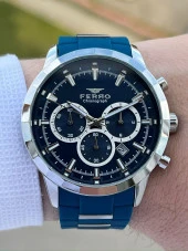 Ferro İç Fonksiyonları Aktif Lacivert Renk Slikon Kordon 30 Mt Su Geçirmez Erkek Kol Saat EF31360-L thumbnail 2