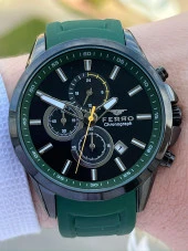 Ferro İç Fonksiyonları Aktif Yeşil Renk Slikon Kordon 30 Mt Su Geçirmez Erkek Kol Saat EF31359-ZJ thumbnail 2