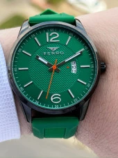 Ferro Takvimli Aktif Yeşil Renk Slikon Kordon 30 Mt Su Geçirmez Erkek Kol Saat EF11316- thumbnail 3