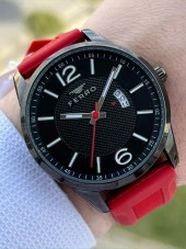 Ferro Takvimli Aktif Kırmızı Renk Slikon Kordon 30 Mt Su Geçirmez Erkek Kol Saat EF11316-ZK thumbnail 1