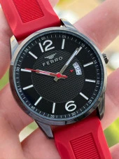 Ferro Takvimli Aktif Kırmızı Renk Slikon Kordon 30 Mt Su Geçirmez Erkek Kol Saat EF11316-ZK thumbnail 2