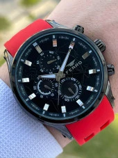 Ferro İç Fonksiyonları Aktif Kırmızı Renk Slikon Kordon 30 Mt Su Geçirmez Erkek Kol Saat EF11345-ZK thumbnail 1