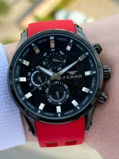 Ferro İç Fonksiyonları Aktif Kırmızı Renk Slikon Kordon 30 Mt Su Geçirmez Erkek Kol Saat EF11345-ZK thumbnail 3