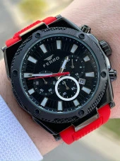 Ferro İç Fonksiyonları Aktif Kırmızı Renk Slikon Kordon 30 Mt Su Geçirmez Erkek Kol Saat EF31396-ZK thumbnail 1