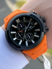 Ferro İç Fonksiyonları Aktif Turuncu Renk Slikon Kordon 30 Mt Su Geçirmez Erkek Kol Saat EF11002-ZL thumbnail 1