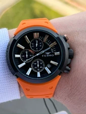 Ferro İç Fonksiyonları Aktif Turuncu Renk Slikon Kordon 30 Mt Su Geçirmez Erkek Kol Saat EF11002-ZL thumbnail 3