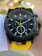 Ferro İç Fonksiyonları Aktif Sarı Renk Slikon Kordon 30 Mt Su Geçirmez Erkek Kol Saat EF31396-ZN thumbnail 3