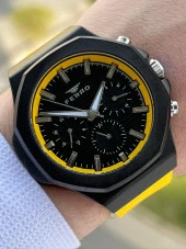 Ferro İç Fonksiyonları Aktif Sarı Renk Slikon Kordon 30 Mt Su Geçirmez Erkek Kol Saat EF11348-ZN - 1