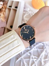 Ferro Deri Kordonlu Kararma Renk Atmaz 30 Metre Suya Dayanıklı Özel Tasarım Kadın KolSaati 1927BWT thumbnail 2