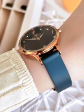 Ferro Deri Kordonlu Kararma Renk Atmaz 30 Metre Suya Dayanıklı Özel Tasarım Kadın KolSaati 1927BWT thumbnail 3