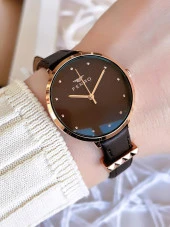 Ferro Deri Kordonlu Kararma Renk Atmaz 30 Metre Suya Dayanıklı Özel Tasarım Kadın Kol Saati 2108B-S6 thumbnail 1